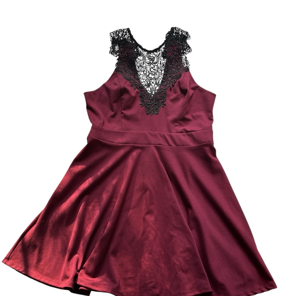 Material Girl Burgundy Dress with Black Lace
